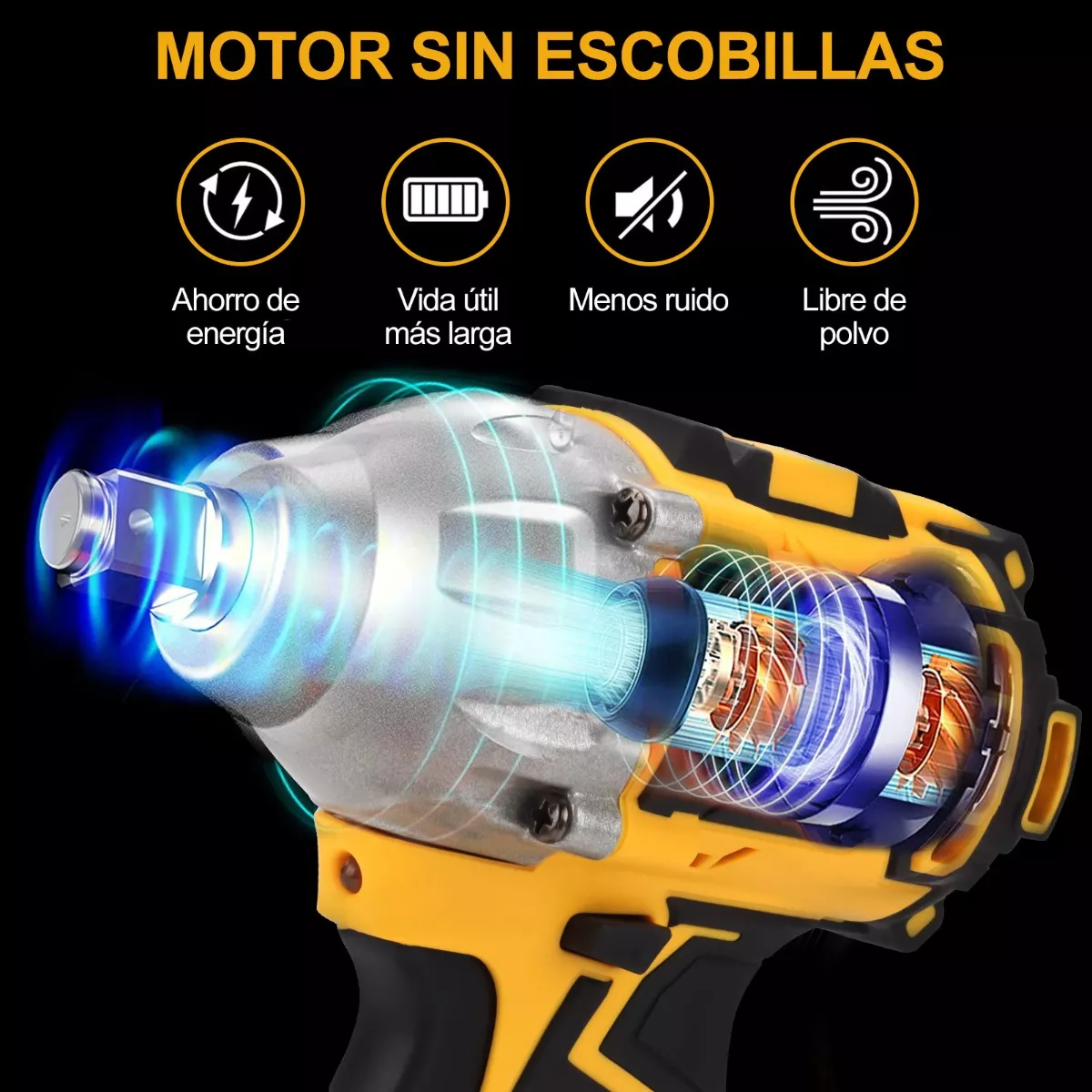 Kit Pistola Impacto Llave Inalámbrica Batería 4.0ah 520n.m Amarillo/Negro