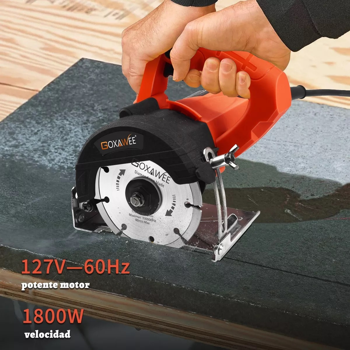 Sierra Circular Cortadora Para Azulejos Marmol 1800w Rojo/Plata 
