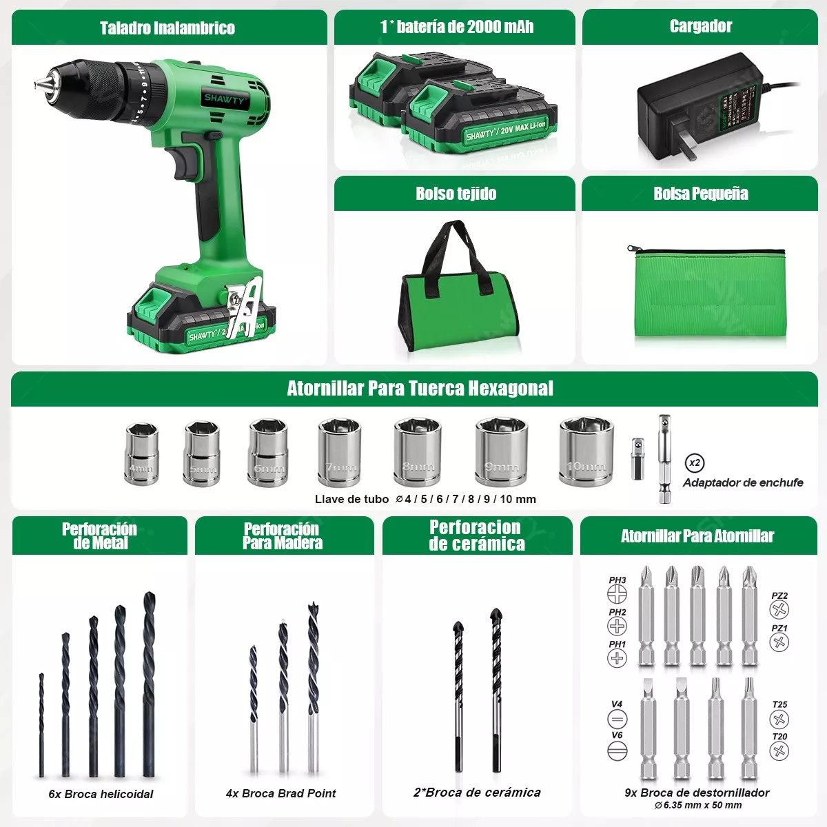 Taladro Rotomartillo Percutor 1/2'' De 20v C/2batería Verde