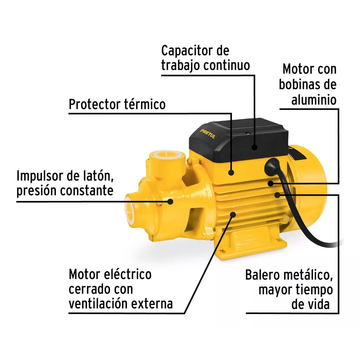 Bomba periférica periférica monofásica 0.5hp amarillo 60Hz 127V