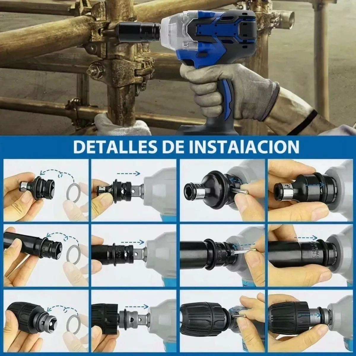 Llave De Impacto Inalámbrico Kit 500n.m 4000mah Batería+caja Negro/Azul/Plata