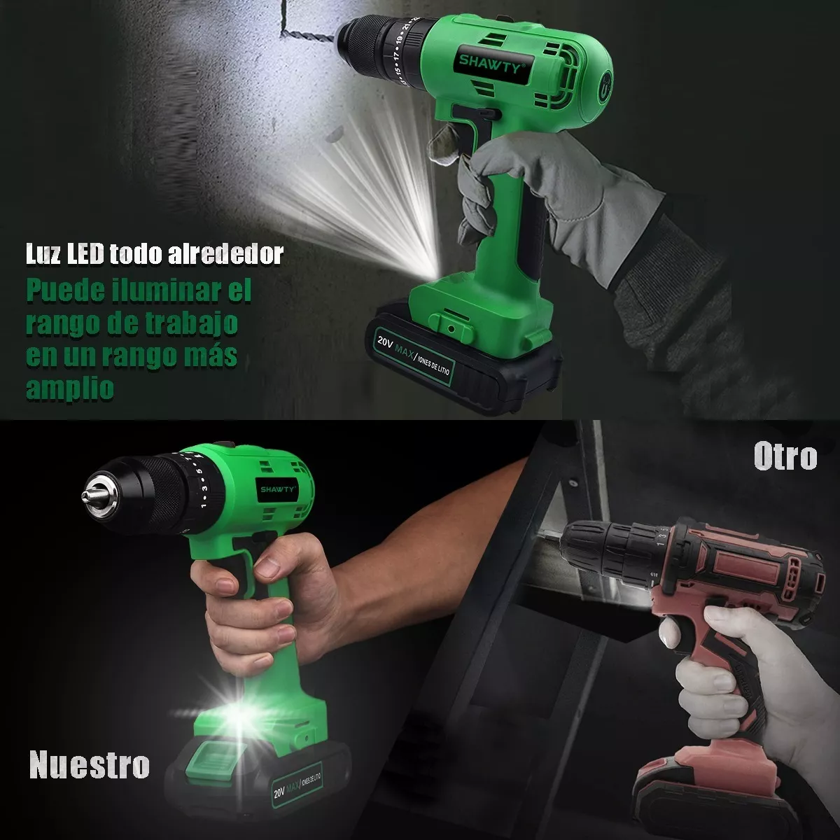 Taladro Rotomartillo Percutor 1/2'' De 20v C/2batería Verde
