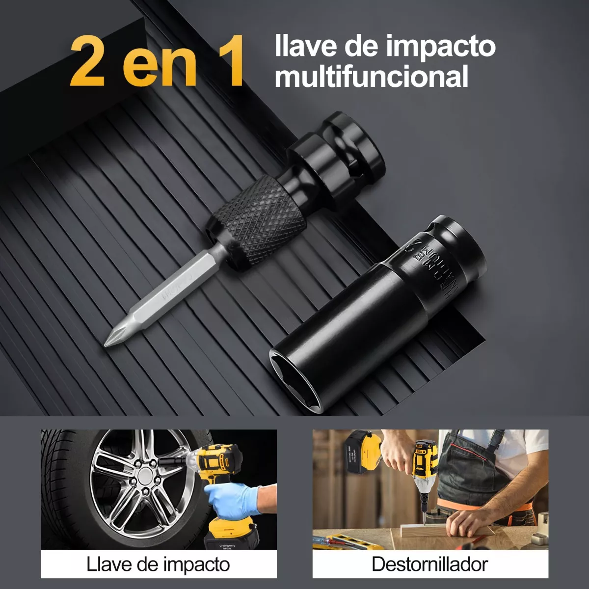 Kit Pistola Impacto Llave Inalámbrica Batería 4.0ah 520n.m Amarillo/Negro