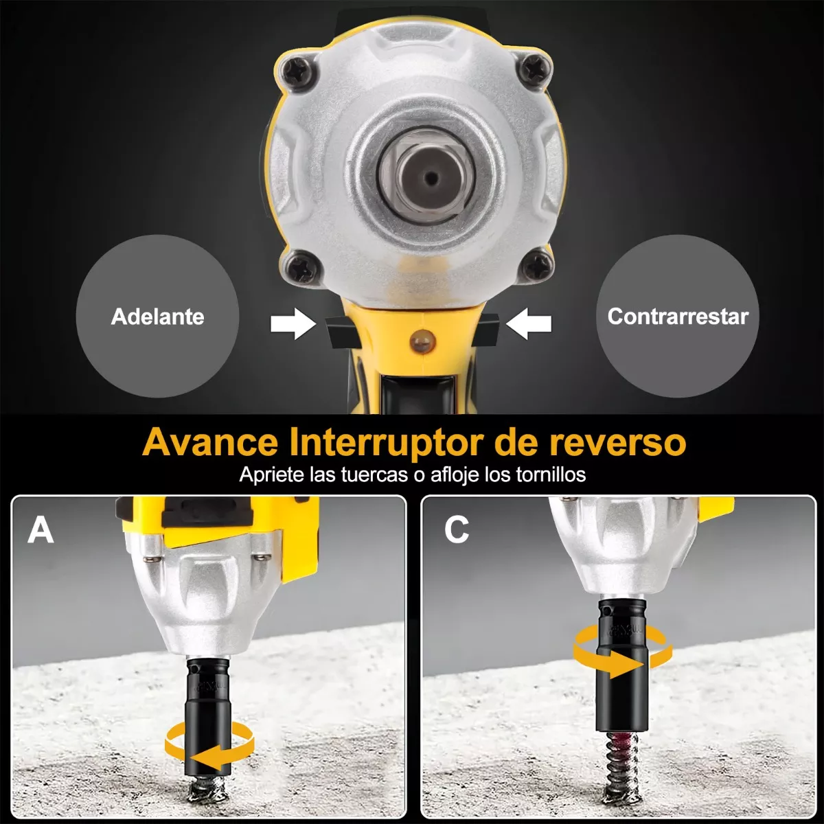 Kit Pistola Impacto Llave Inalámbrica Batería 4.0ah 520n.m Amarillo/Negro
