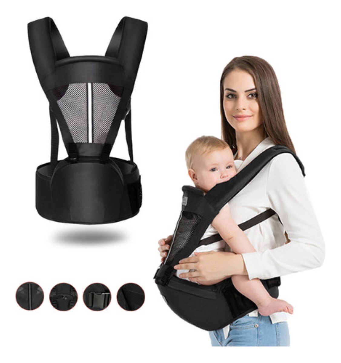 Mochila Ergonomica Cangurera De Bebé Portabebes 0-48 Meses negro