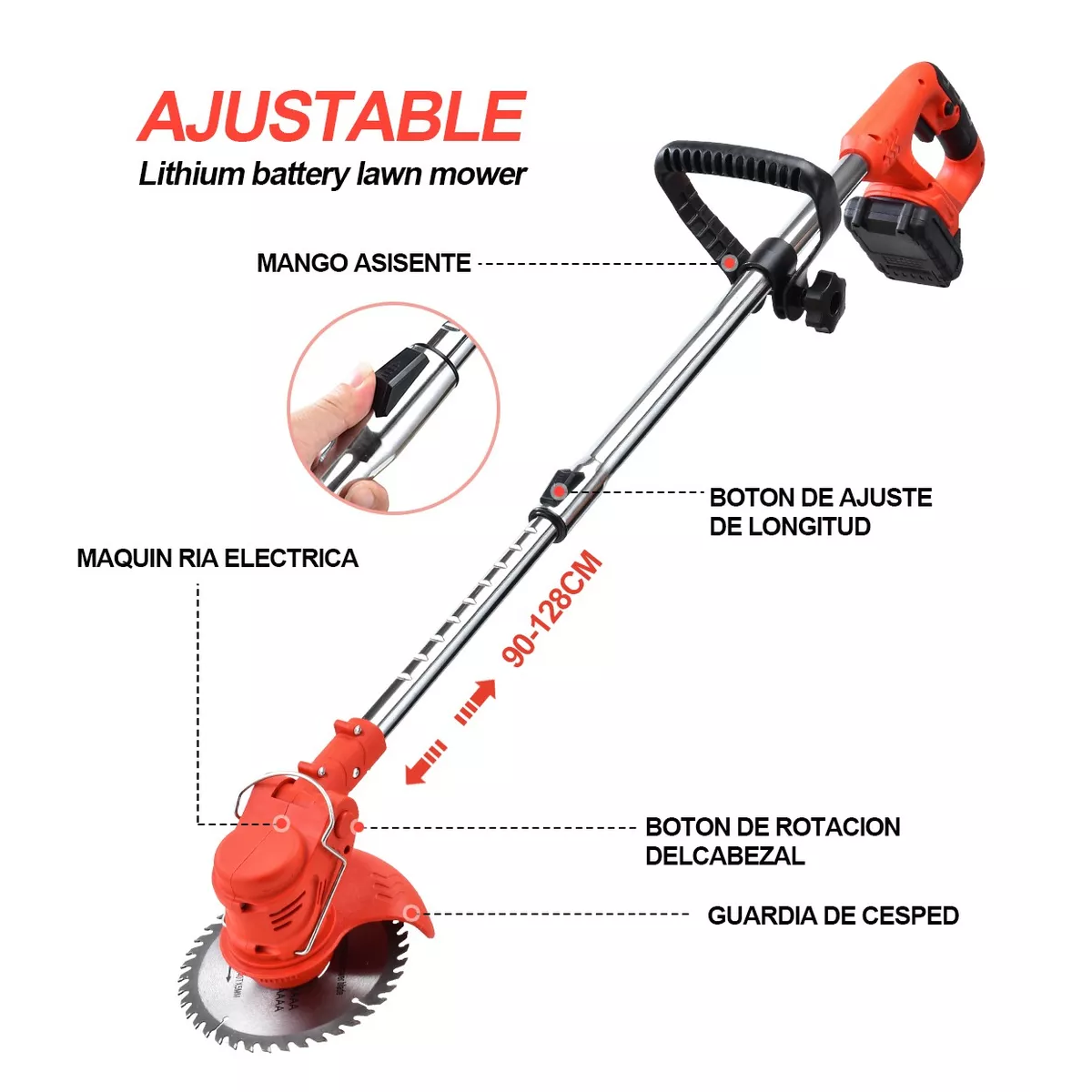 Desbrozadora Inalámbrico Eléctrico Pasto Cortadora Portátil Naranja/Negro