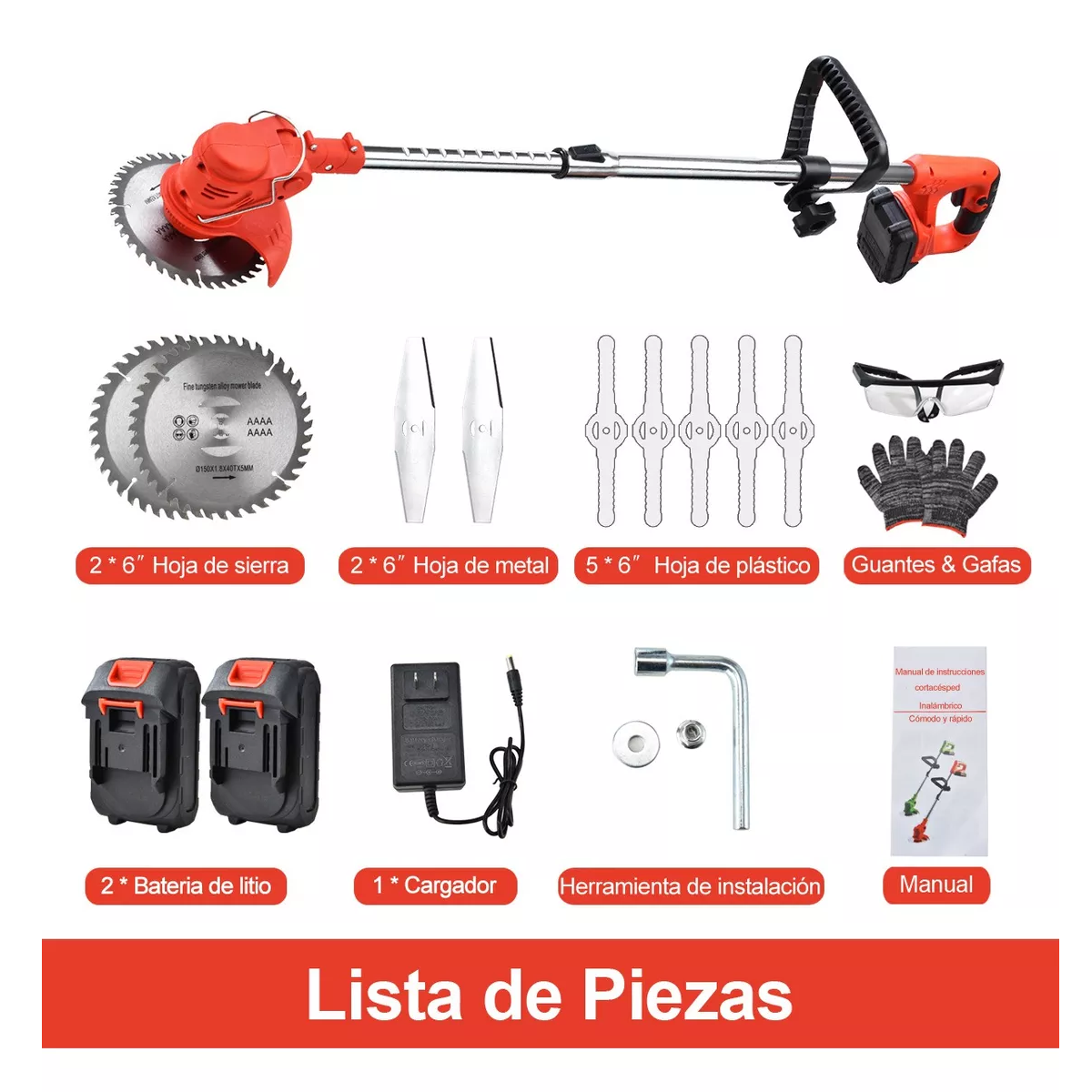 Desbrozadora Inalámbrico Eléctrico Pasto Cortadora Portátil Naranja/Negro