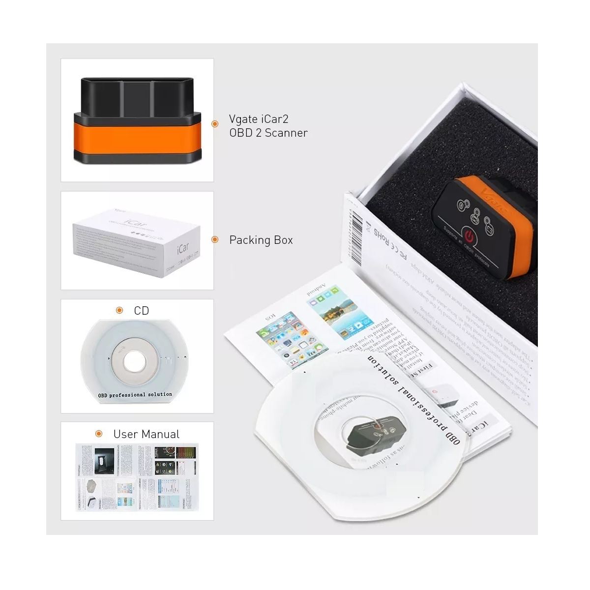 Escaner Automotriz Elm327 Obd2 Android Naranja/Negro