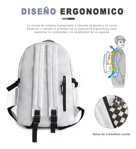 Mochilas Escolares Para Mujer/hombres Multifuncional,viaje Gran Capacidad Juvenil Casual Moderna blanco