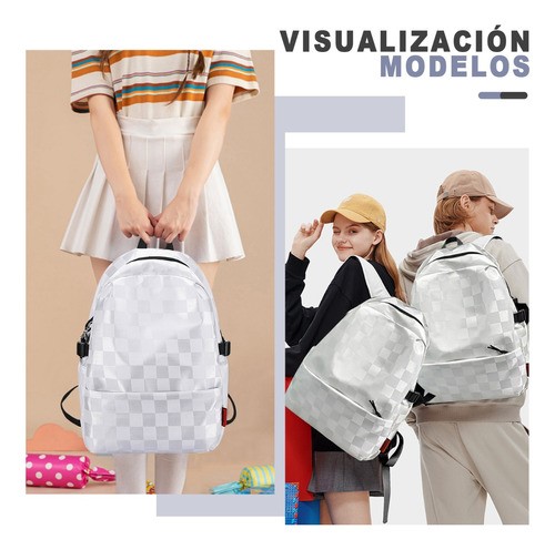 Mochilas Escolares Para Mujer hombres Multifuncional viaje Gran Capacidad Juvenil Casual Moderna blanco