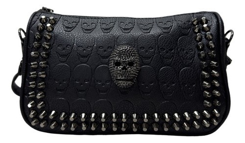Bolso De Hombro Con Asa De Calavera Punk Cool Para Mujer negro