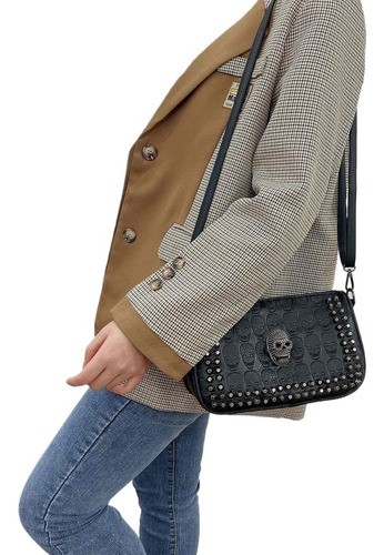 Bolso De Hombro Con Asa De Calavera Punk Cool Para Mujer negro