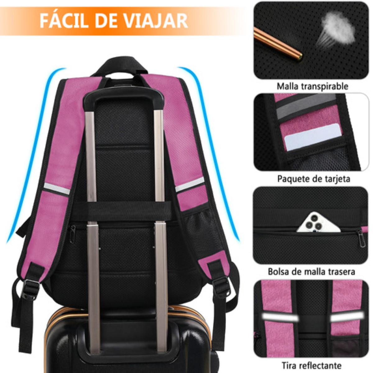 Mochila De Almuerzo Antirrobo Impermeable A Portátil 15,6i Color Violeta