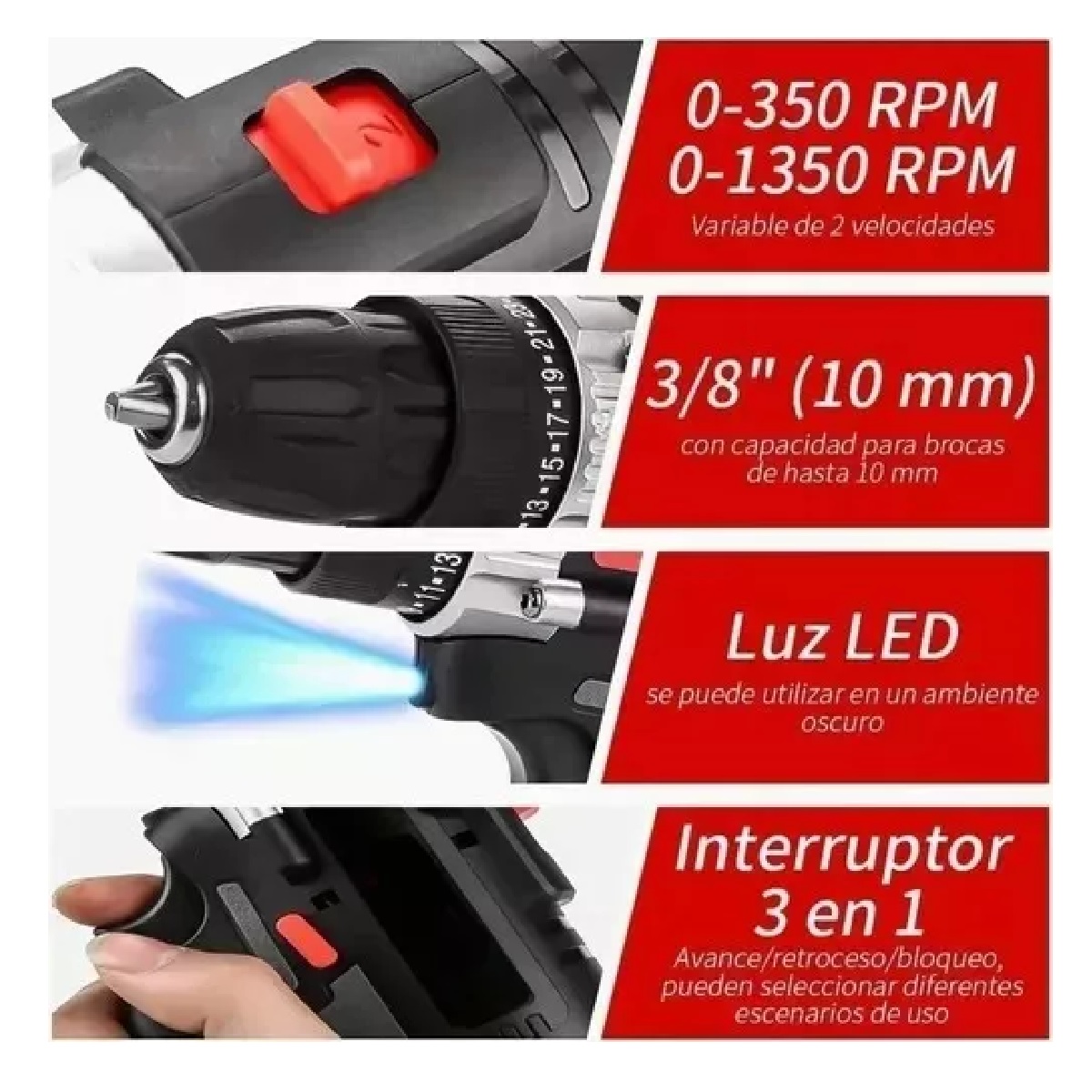 Taladro Inalámbrico Atornillador Con 36v 2 Batería De Litio Negro