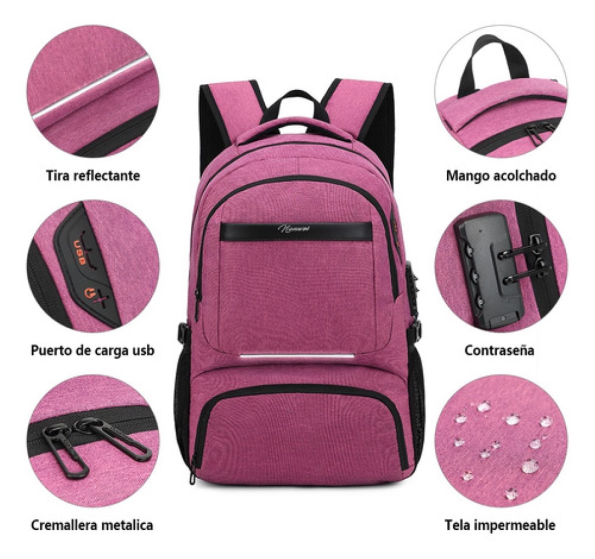 Mochila De Almuerzo Antirrobo Impermeable A Portátil 15,6i Color Violeta