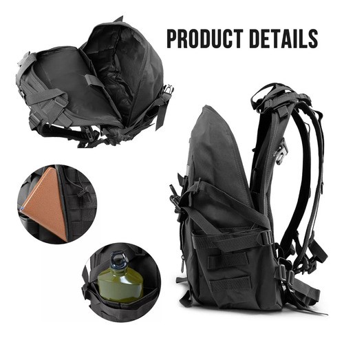 Mochila Tactica De Cámping Impermeable Gran Capacidad 45l negro