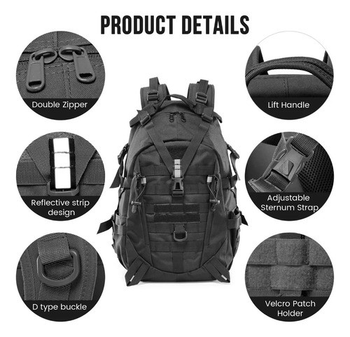 Mochila Tactica De Cámping Impermeable Gran Capacidad 45l negro