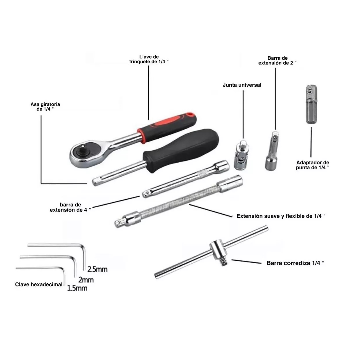 Juego Herramientas Mecánicas Dados Acero 46pc Plata/Estuche Naranja