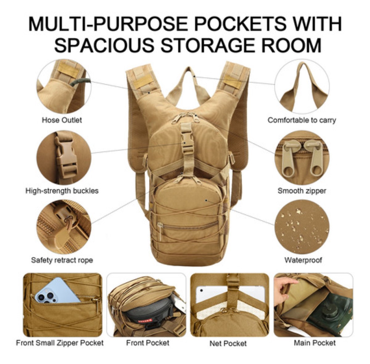 Mochila Hidratación Táctica Ciclismo Hiking Bolsa De Agua cafe