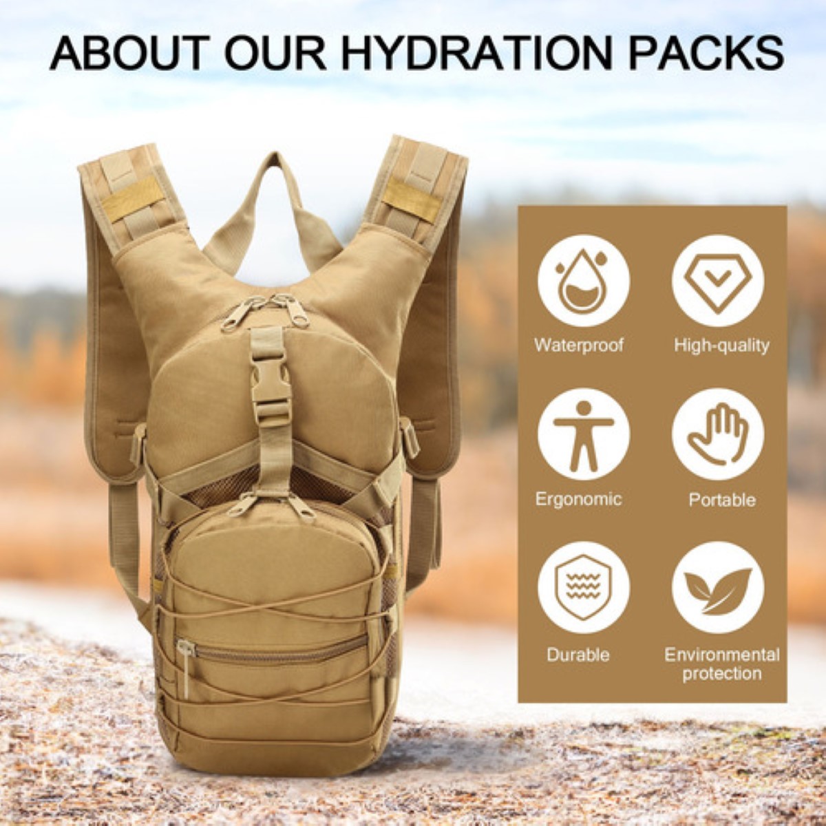 Mochila Hidratación Táctica Ciclismo Hiking Bolsa De Agua cafe