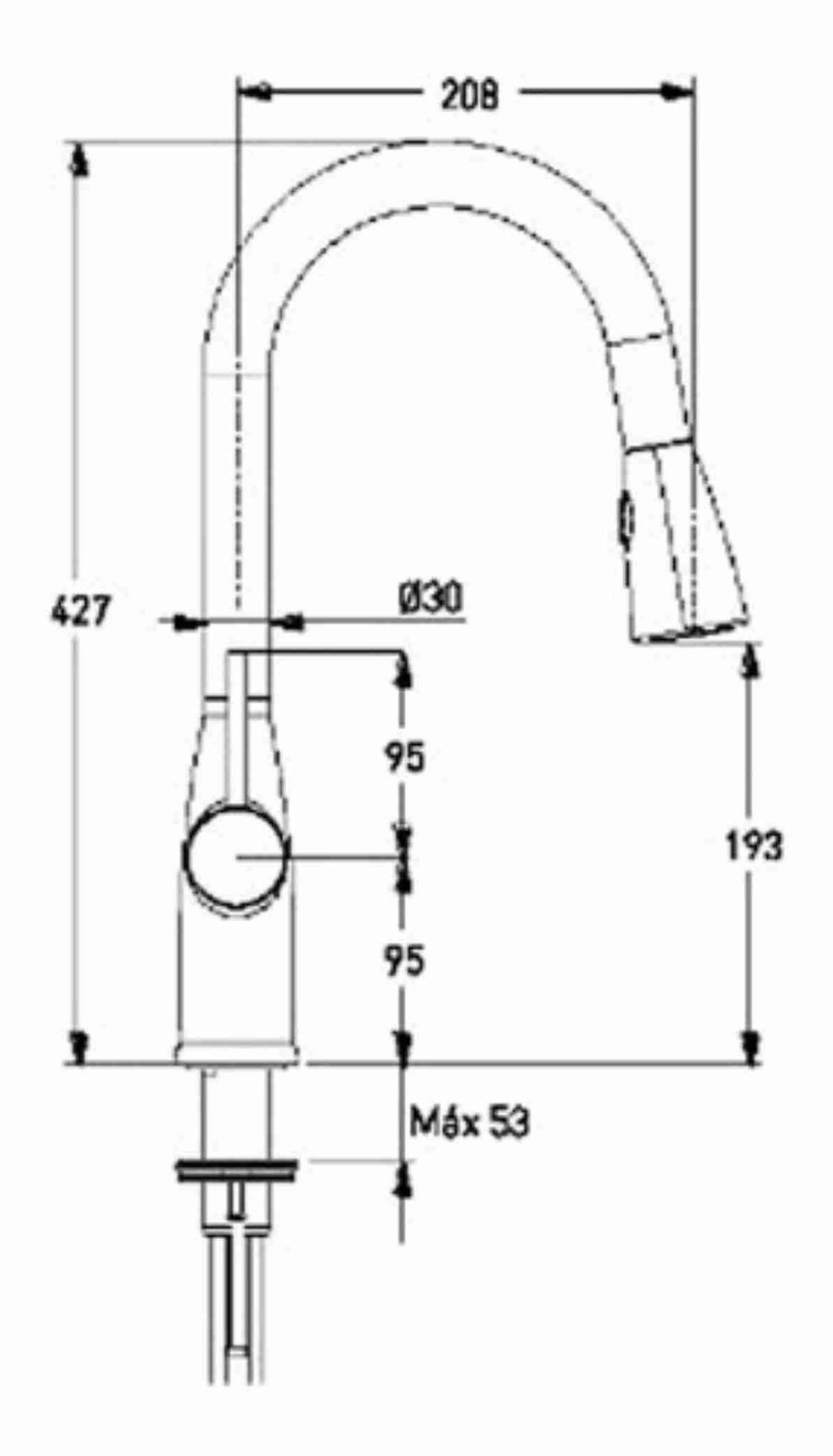 Llave Mezcladora Monomando Teka AMERICA PLUS 880 BK de 47 cm en Acero Negro.