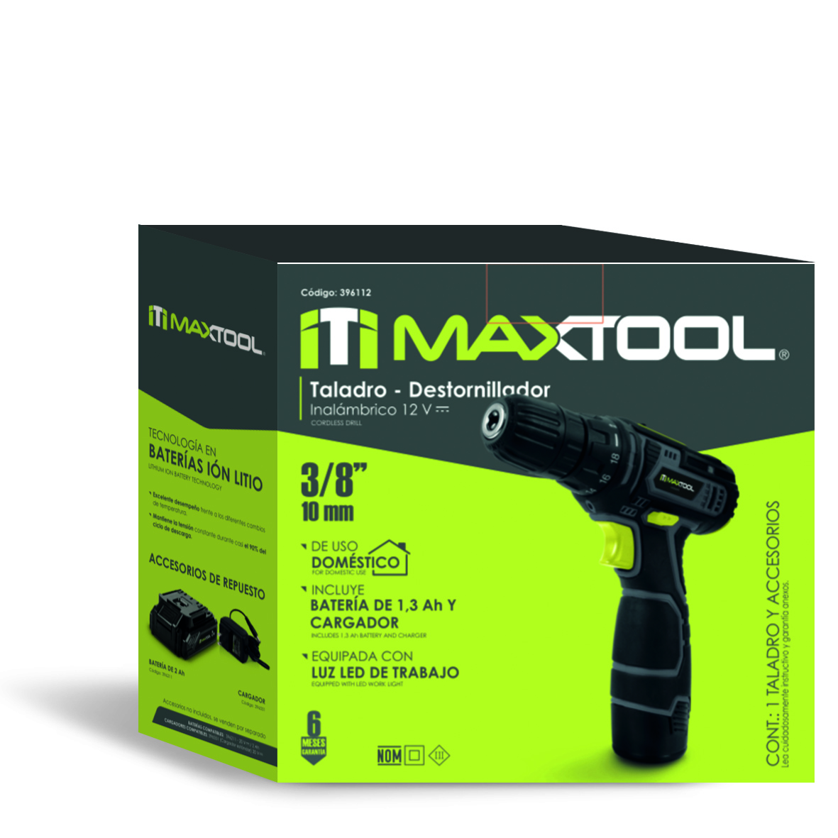 Taladro Inalambrico Maxtool Compacto de 3/8 pulg 12.