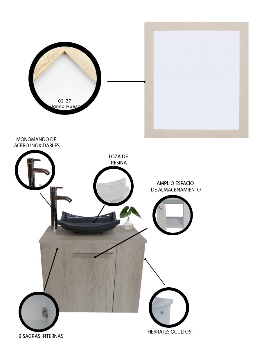 Gabinete Para Baño Con Espejo Decorativo 60x50 Decomobil