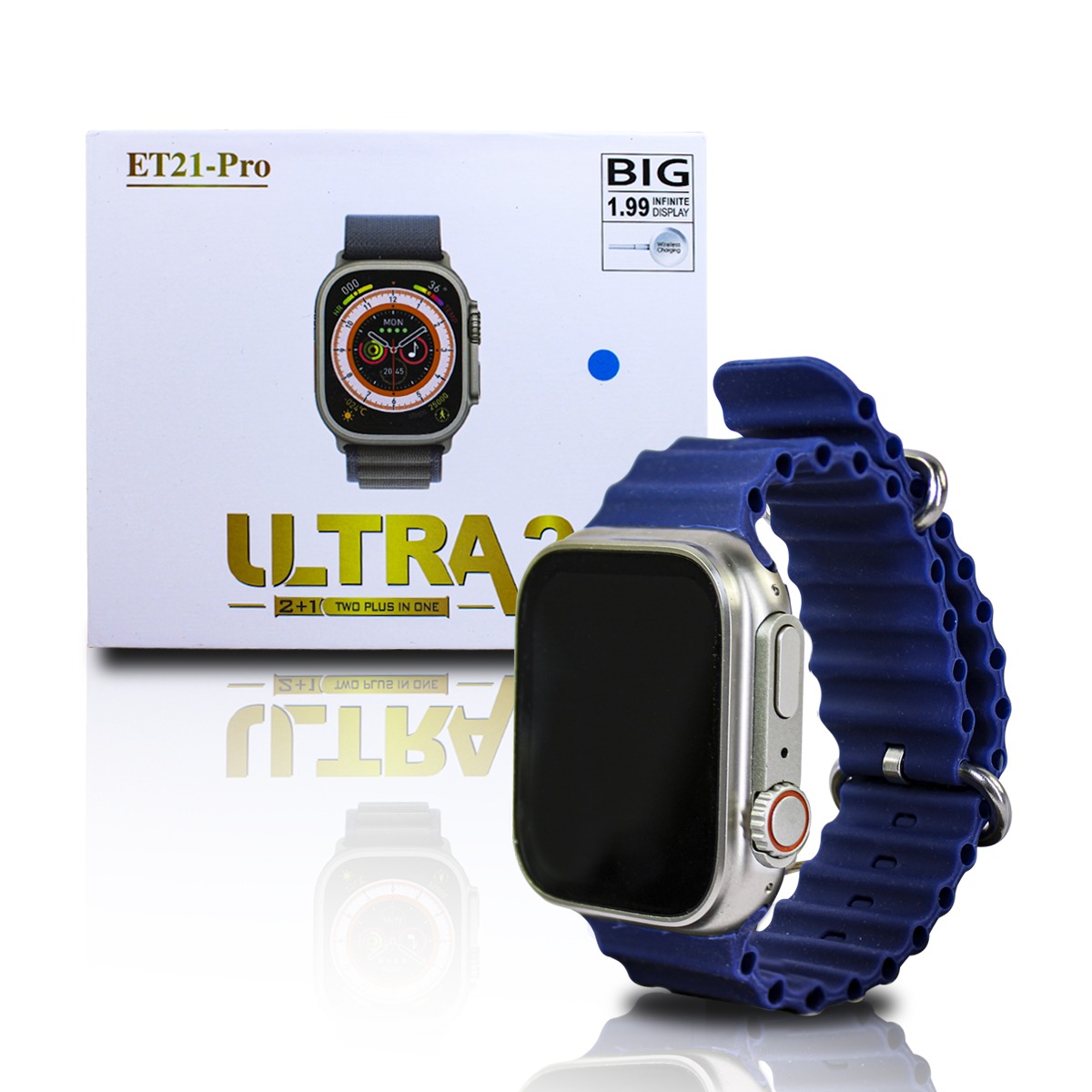 Smart Wach Et21 Pro Correa Azul De Silicona Y Cargador Magnetico.