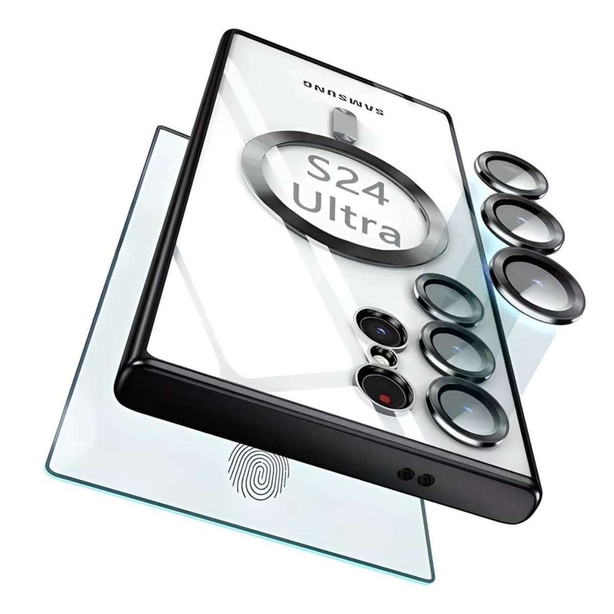 Kit Funda Magnétic Brillante generica compatible con Samsung Galaxy S24 ultra Negro.