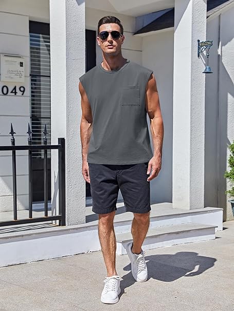 ZIWOCH - Camisetas sin mangas para hombre, sin mangas, para entrenamiento, corte muscular, gimnasio, con bolsillo.