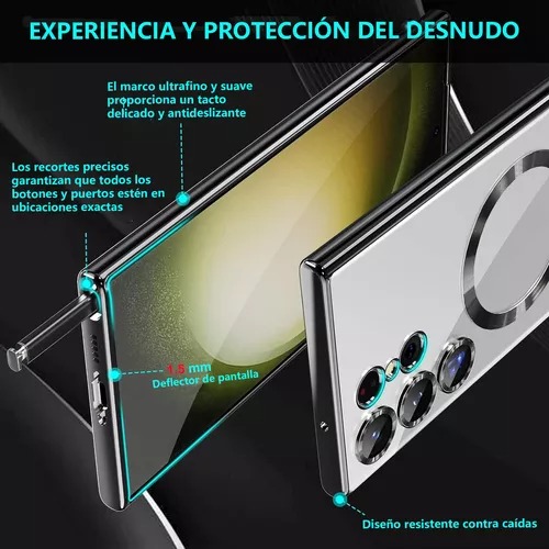 Kit Funda Magnétic Brillante generica compatible con Samsung Galaxy S24 ultra Negro.