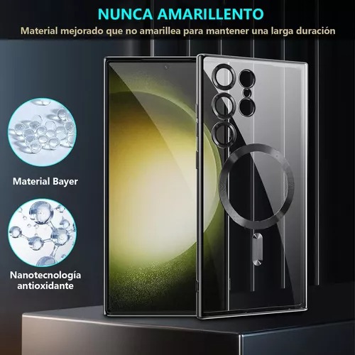 Kit Funda Magnétic Brillante generica compatible con Samsung Galaxy S24 ultra Negro.