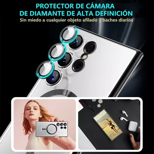 Kit Funda Magnétic Brillante generica compatible con Samsung Galaxy S24 ultra Negro.