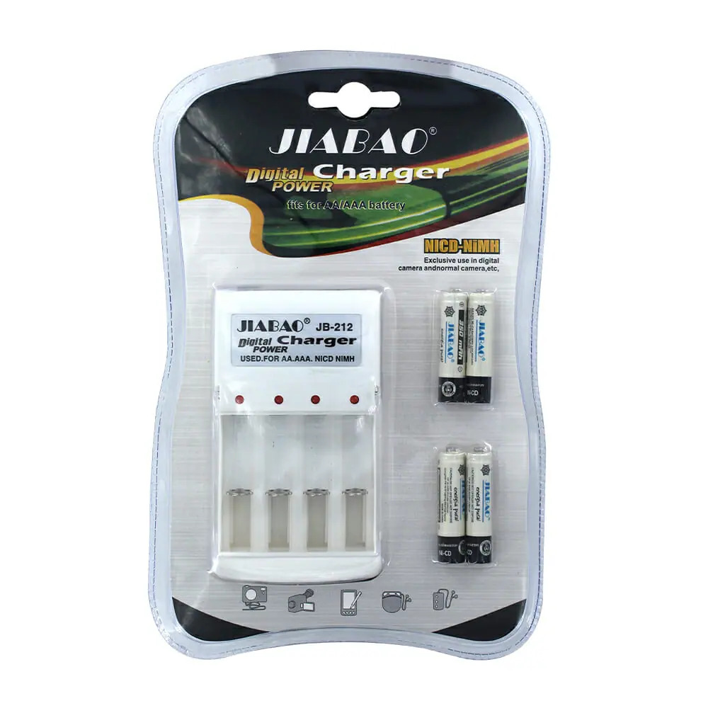 Cargador Baterías Recargables AA y AAA 4 Ranuras + 4 Pilas AAA 350 mAh.