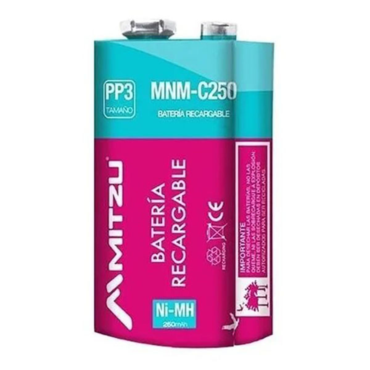 Batería 9V Recargable 250 mAh.