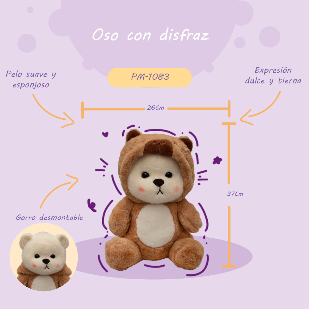 Bonito Oso disfrazado de de Peluche Ultra suave y Esponjoso de 20 cm Compañero de Juego y Siesta Materiales Suaves de Lujo.