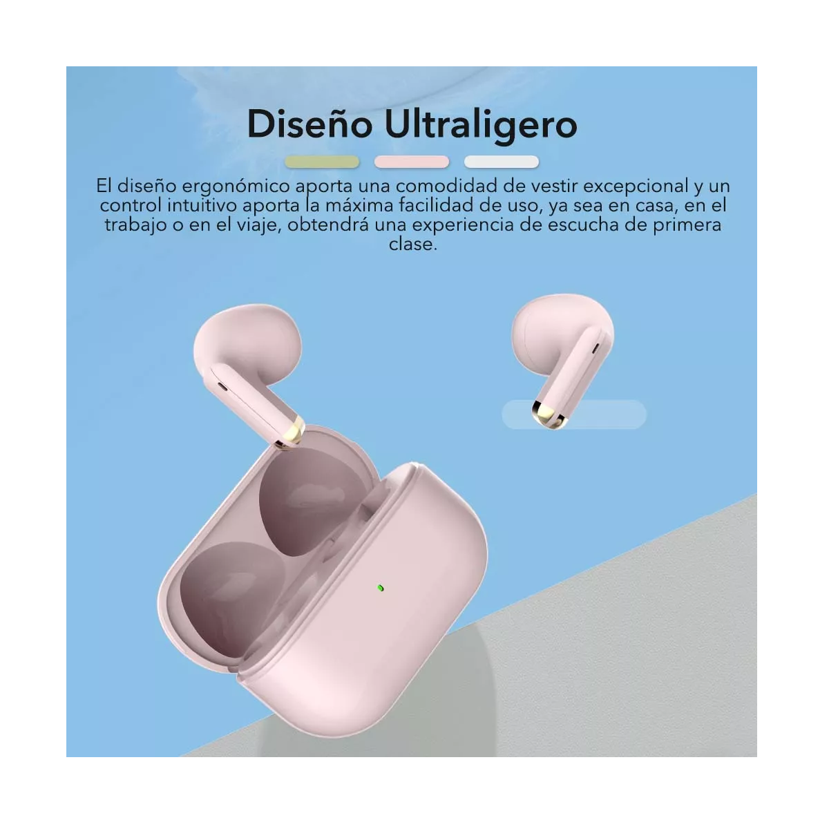 Audífono in-ear inalámbrico Bluepods Mini 1 rosa con luz LED