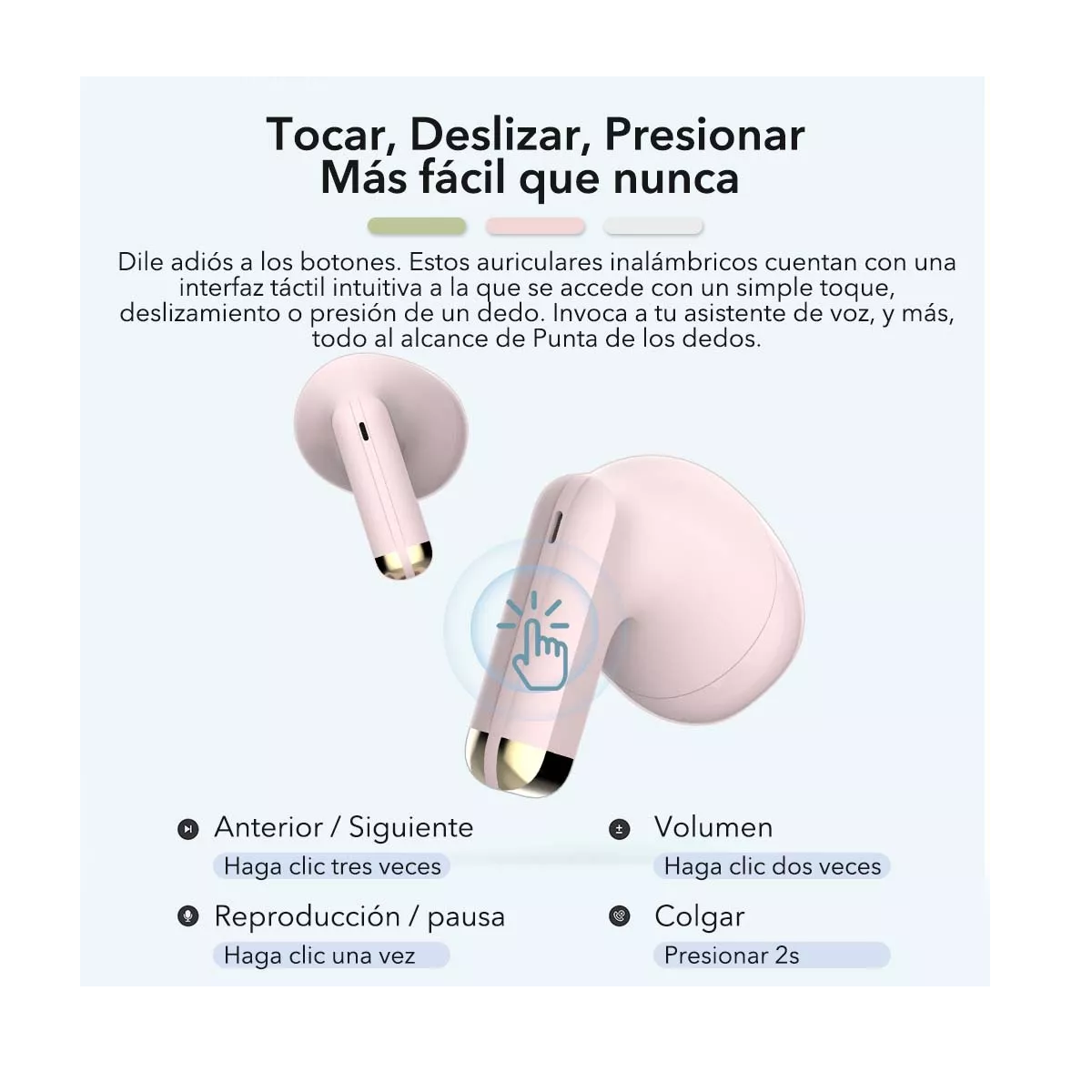 Audífono in-ear inalámbrico Bluepods Mini 1 rosa con luz LED
