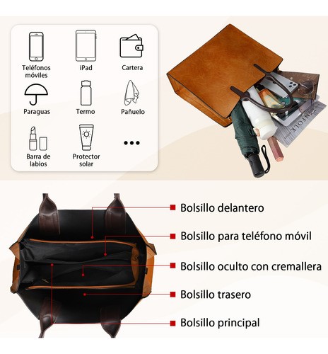 Bolsos Para Mujer Crossbody Bolsa De Mano Casuales Para Dama cafe.