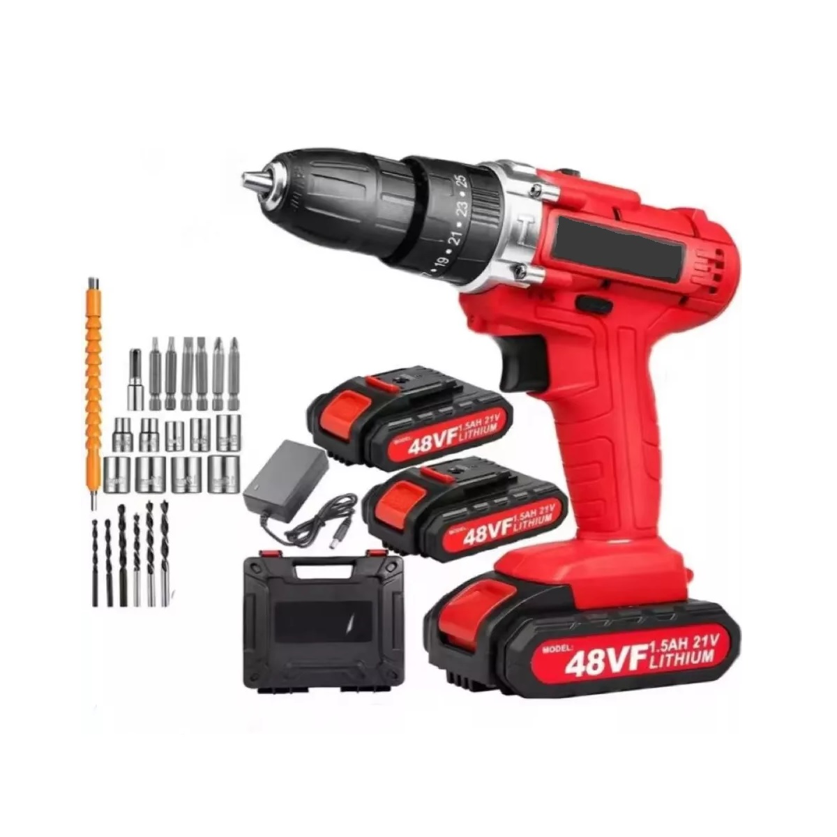 Taladro Atornillador Inalámbrico Con 2 Batería De Litio Rojo/Negro