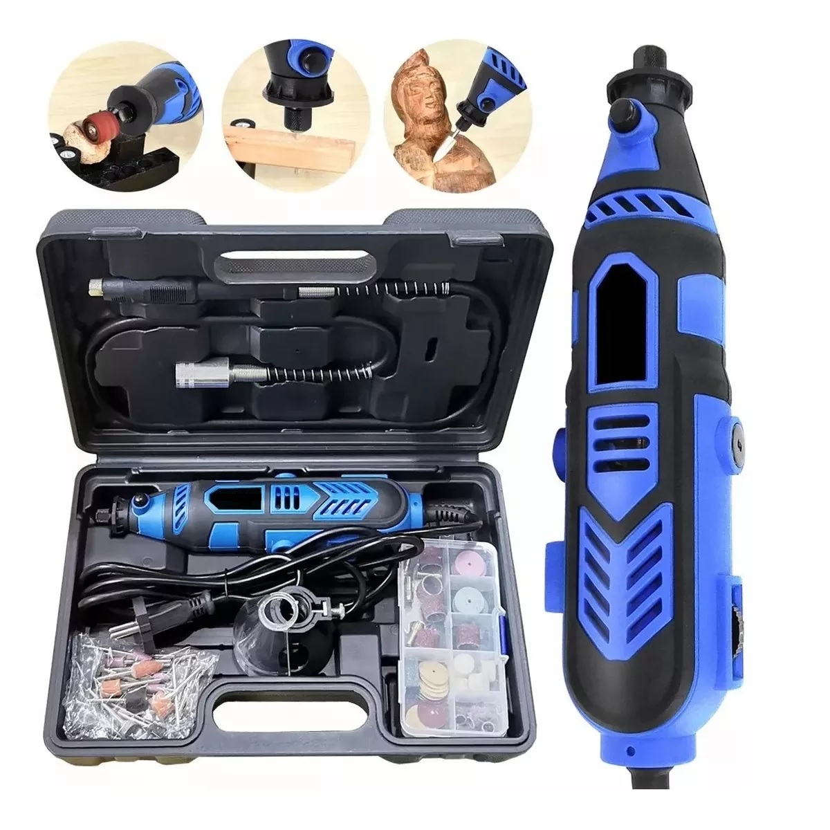 Mini Taladro Mototool Para Cortar Lijar Pulir Azul Rey /Negro