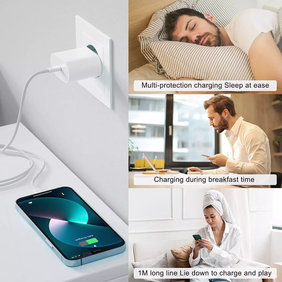 Cargador 25w Carga Rápida Para iPhone 12 13 14 +tipo C Cable Blanco