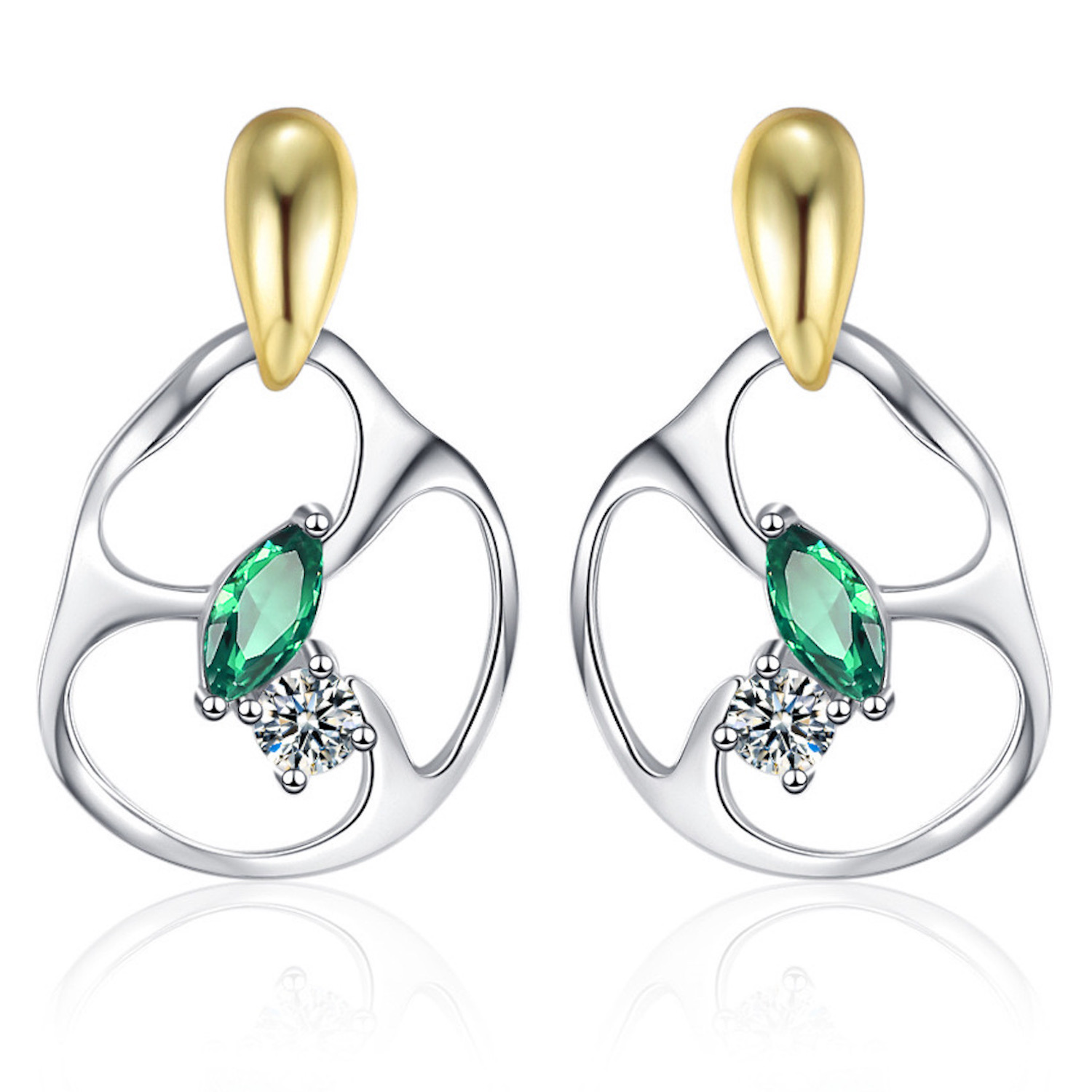 Aretes De Plata 925 Oro 18k Huggies Zirconias Verdes Mujer.