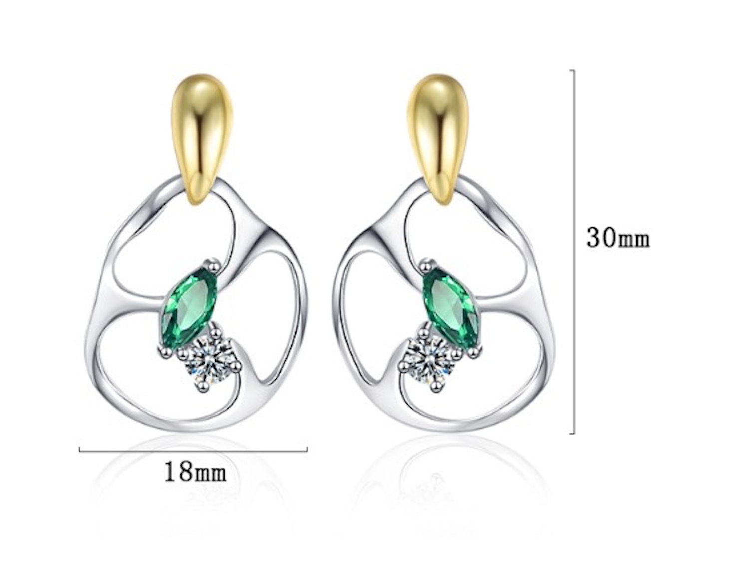 Aretes De Plata 925 Oro 18k Huggies Zirconias Verdes Mujer.