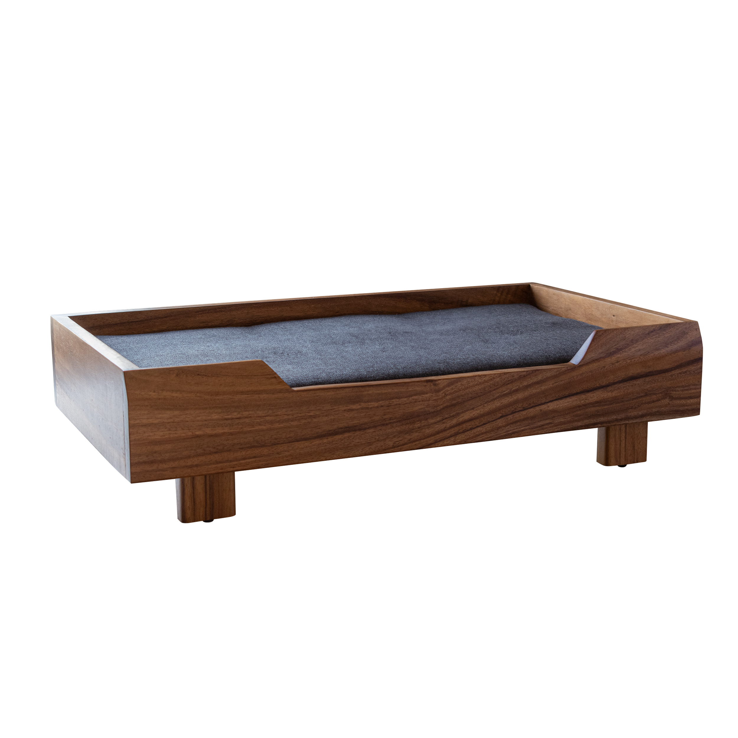 Cama para Perro | Fabricada en Madera de Parota Sólida | Cama con Cojín de Espuma de Poliuretano y Cubierta de Poliéster | Tamaño Mediano | Cama Elevada
