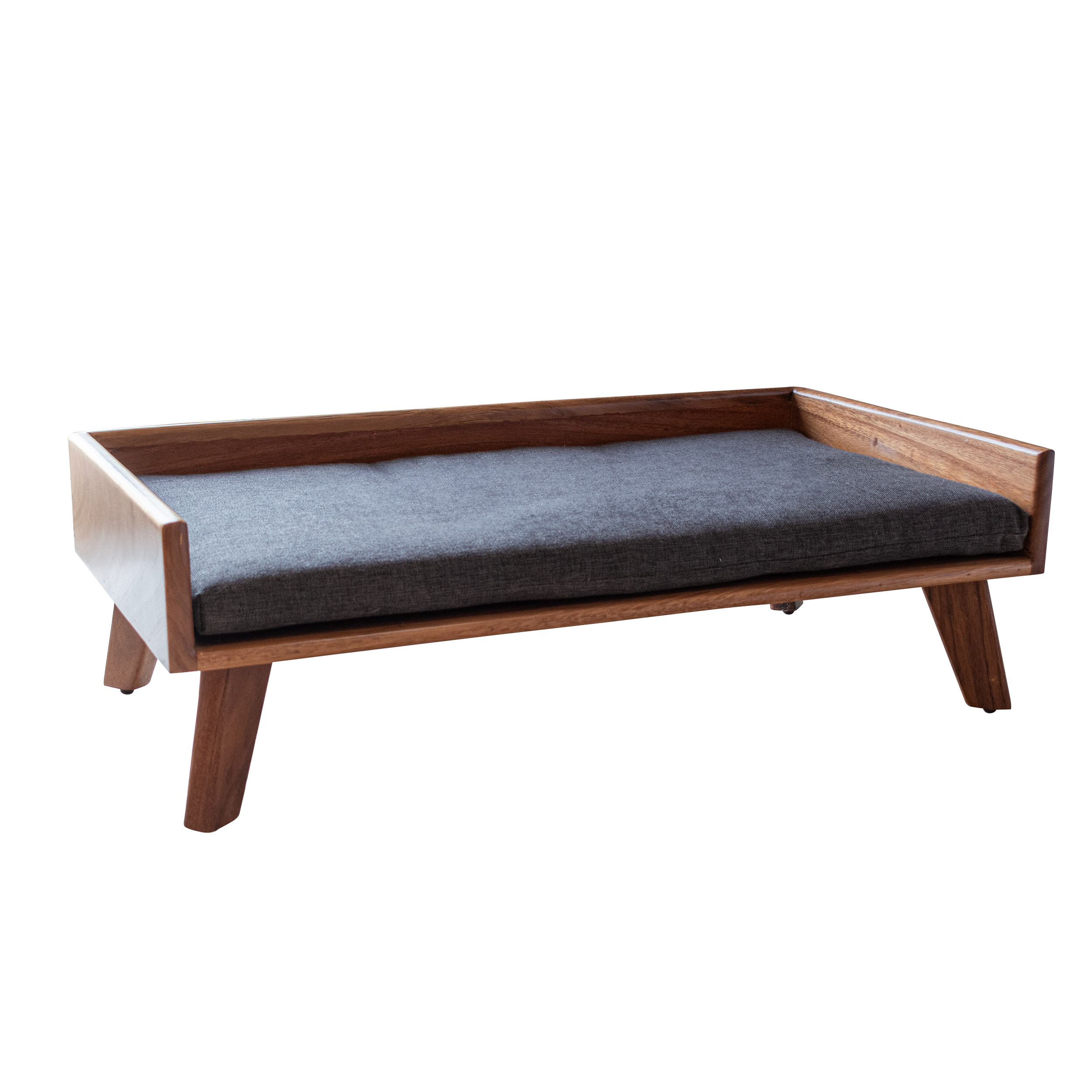 Cama para Perro | Fabricada en Madera de Parota Sólida | Cama con Cojín de Espuma de Poliuretano y Cubierta de Poliéster | Tamaño Chico | Cama Elevada