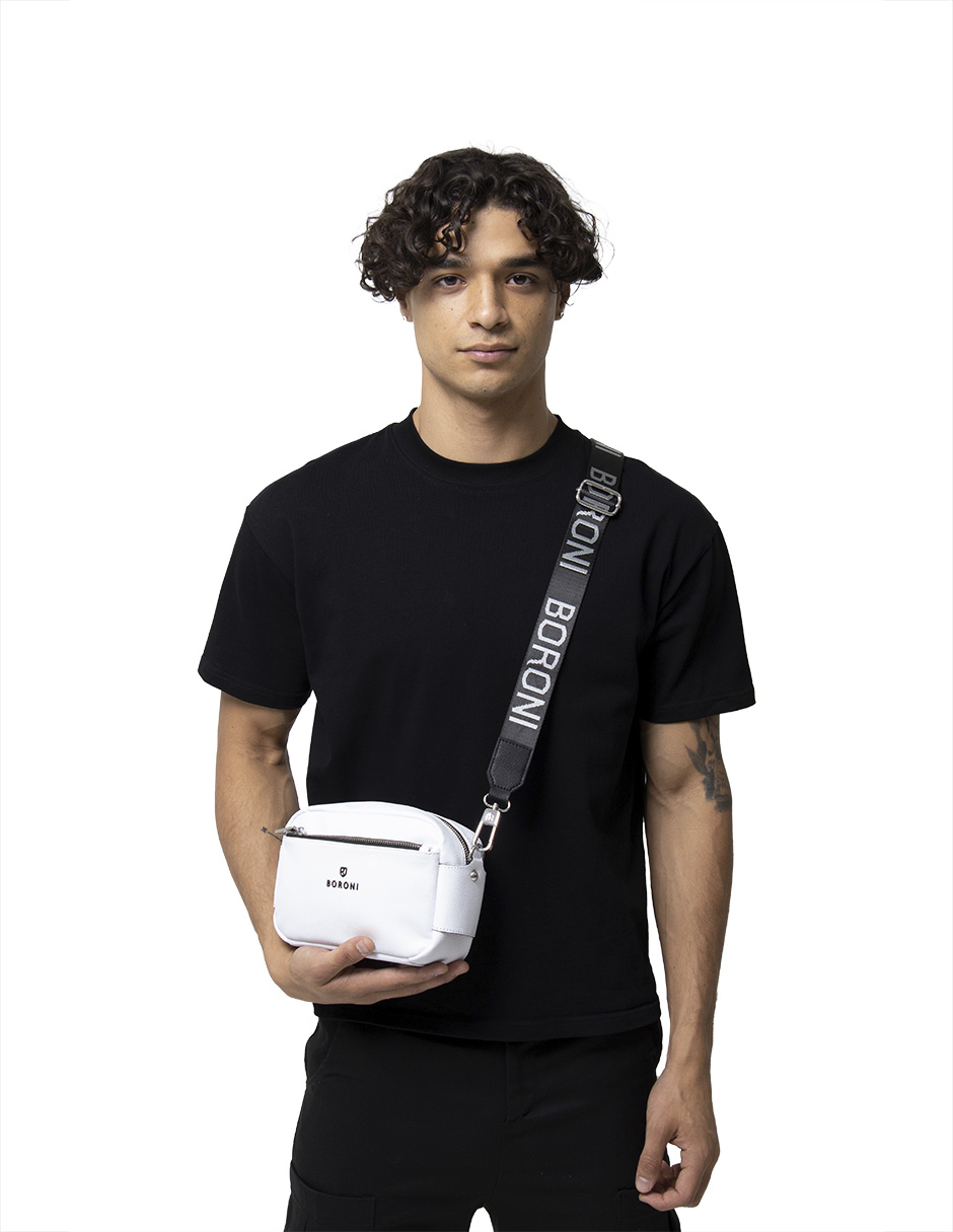 Bandolera Crosboddy Boroni Color Blanco Con Correa Ajustable.