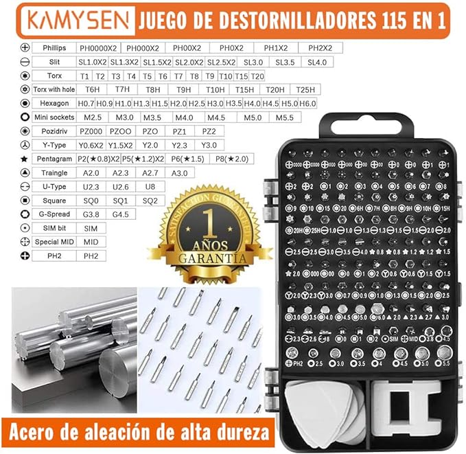 KAMYSEN Destornilladores de Precisión Set de Precisión 115 en 1,Juego de Destornilladores,Herramientas de Reparación para Smartphone, PC,Portátil, Laptop, Reloj, Juguetes, Gafas, Destornillador Gafas.