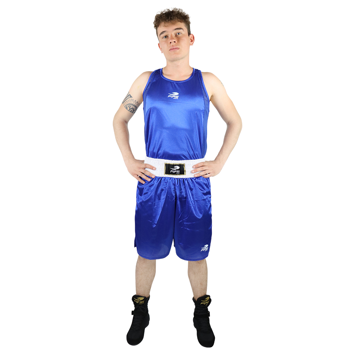 Uniforme de Box Varonil Fire Sports Playera/Short Azul.