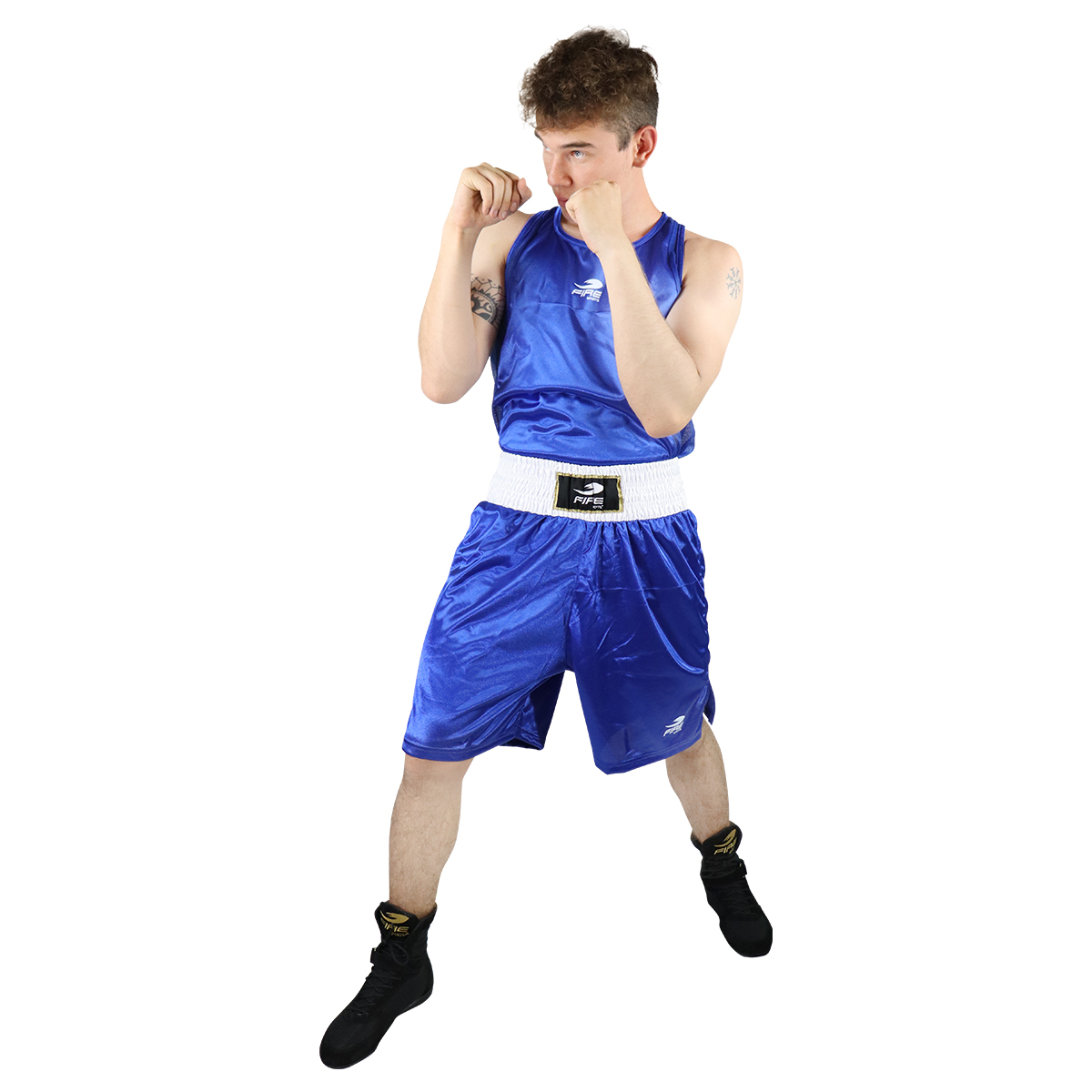 Uniforme de Box Varonil Fire Sports Playera/Short Azul.